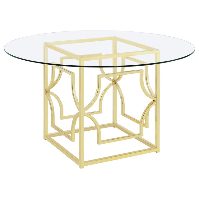 Furniture City Houma - Coaster - Starlight Round 54-inch Glass Top Metal Dining Table Brass - 192641BG