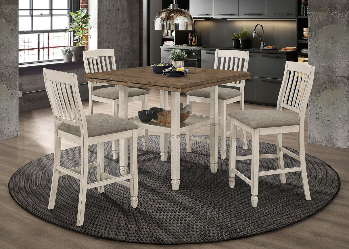 Furniture City Houma - Coaster - Sarasota 5-piece Drop Leaf Counter Dining Set Rustic Cream - 192818-S5
