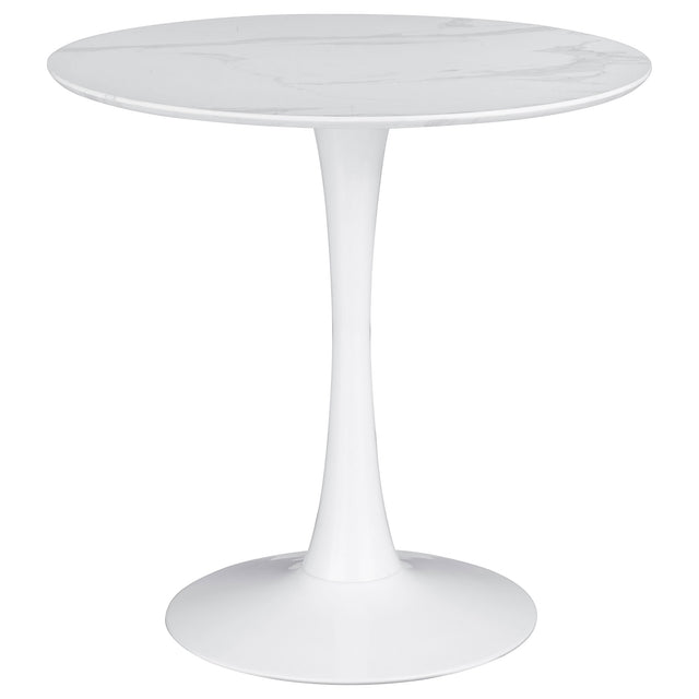 Furniture City Houma - Coaster - Arkell Round 30-inch Faux Marble Top Dining Table White - 193041