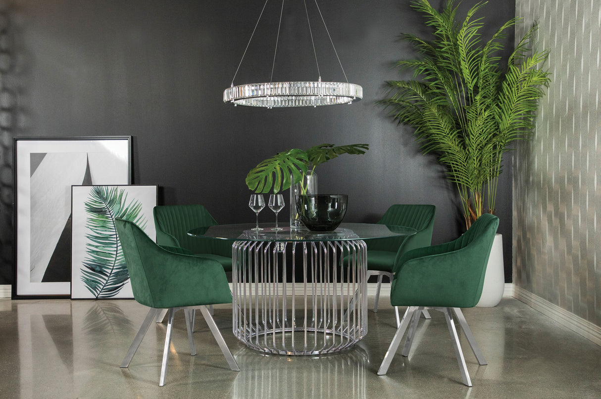 Furniture City Houma - Coaster - Veena 5-piece Round Glass Top Dining Table Set Chrome - 193430BG-S5