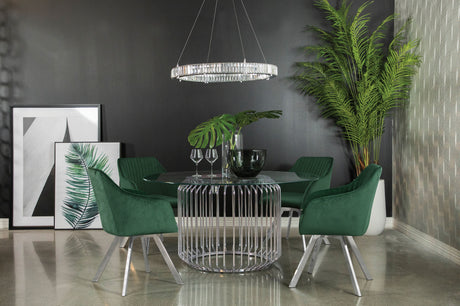 Furniture City Houma - Coaster - Veena 5-piece Round Glass Top Dining Table Set Chrome - 193430BG-S5