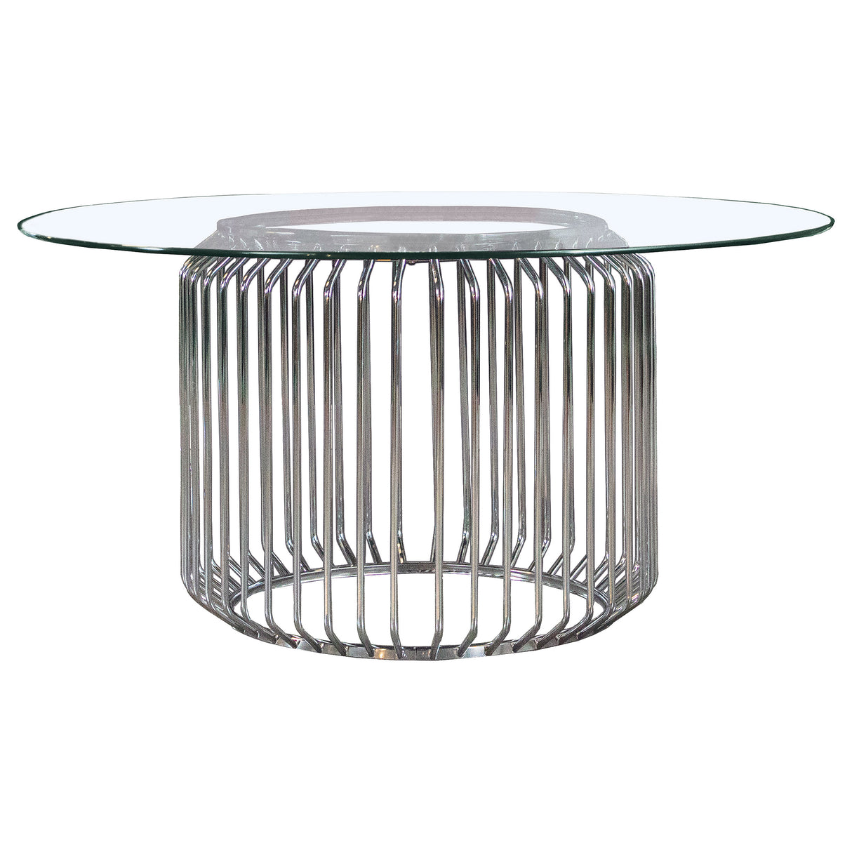 Furniture City Houma - Coaster - Veena Round 60-inch Glass Top Metal Dining Table Chrome - 193430BG