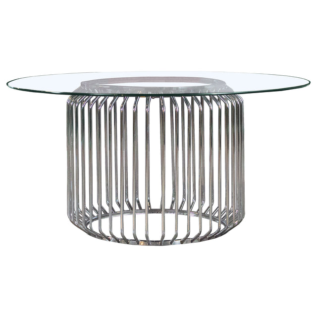 Furniture City Houma - Coaster - Veena Round 60-inch Glass Top Metal Dining Table Chrome - 193430BG