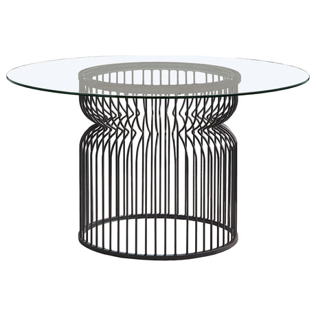 Furniture City Houma - Coaster - Granvia Round 54-inch Glass Top Metal Dining Table Gunmetal - 193511BG