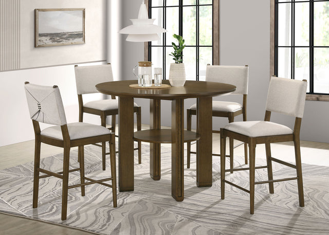 Furniture City Houma - Coaster - Ottowa 5-piece Round Counter Height Dining Room Set Brown - 193668-S5
