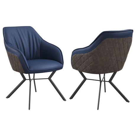 Furniture City Houma - Coaster - Mayer Upholstered Dining Arm Chair Blue and Brown (Set of 2) - 193722