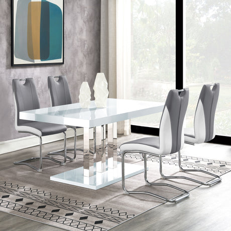 Furniture City Houma - Coaster - Brooklyn 5-piece Rectangular Dining Set White High Gloss - 193811-S5