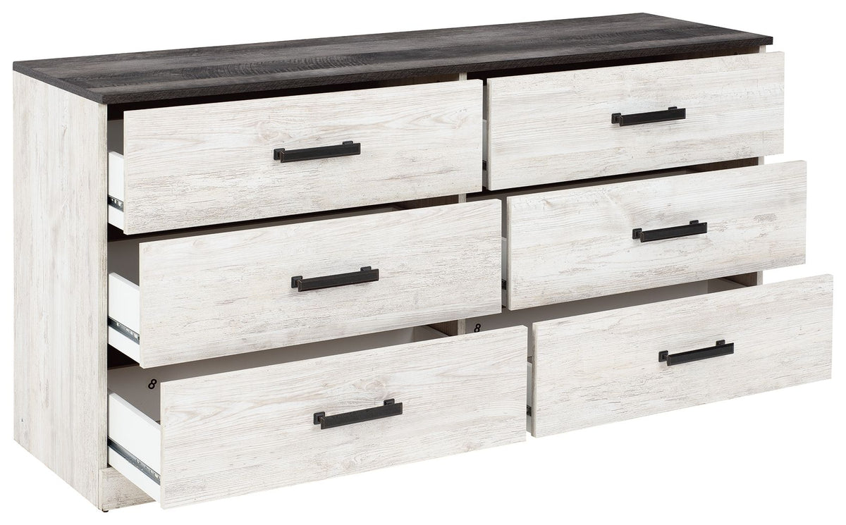 Shawburn - Six Drawer Dresser - Pewter-tone pulls - White / Black / Gray