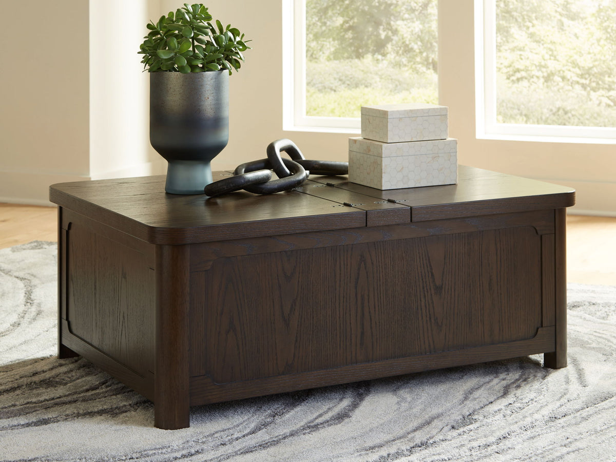 Breckington - Cocktail Table With Storage - Dark Brown