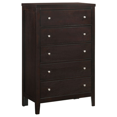 Furniture City Houma - Coaster - Carlton 5-drawer Bedroom Chest Cappuccino - 202095