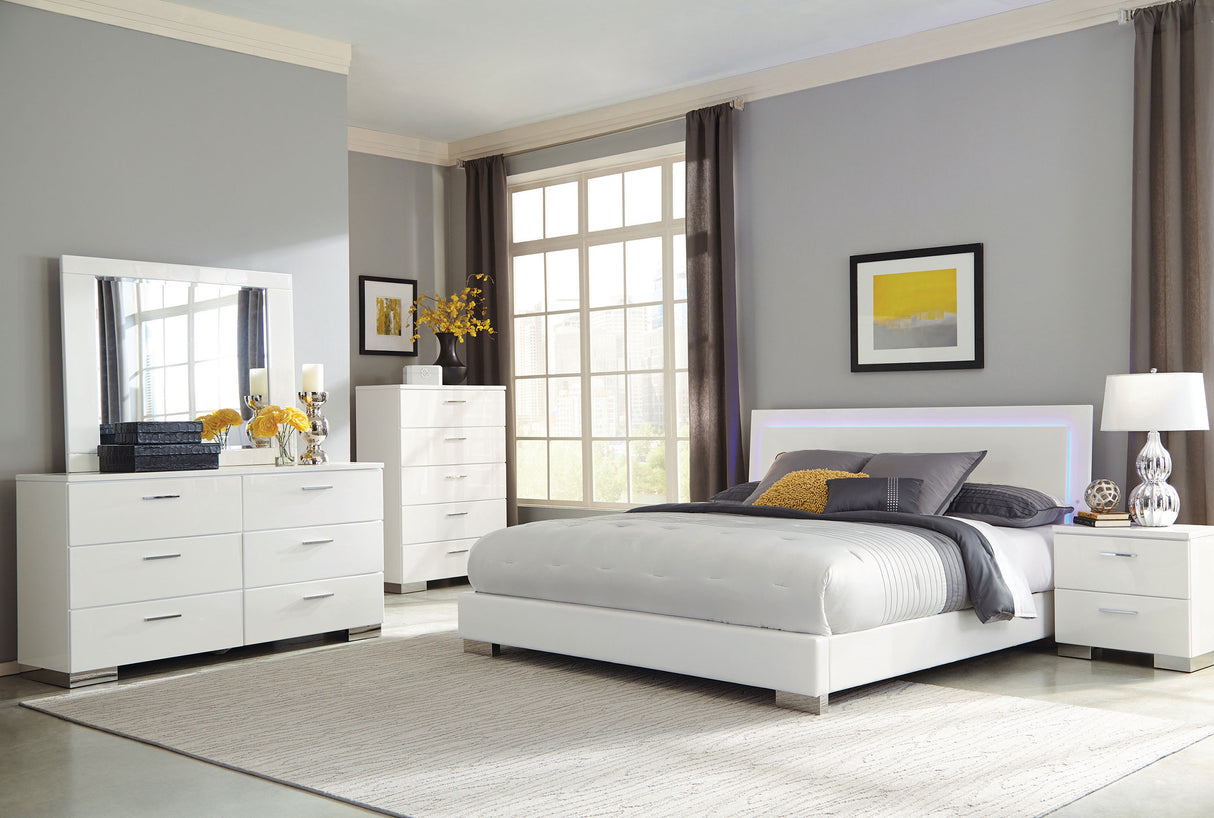 Furniture City Houma - Coaster - Felicity 5-piece Eastern King Bedroom Set White High Gloss - 203500KE-S5