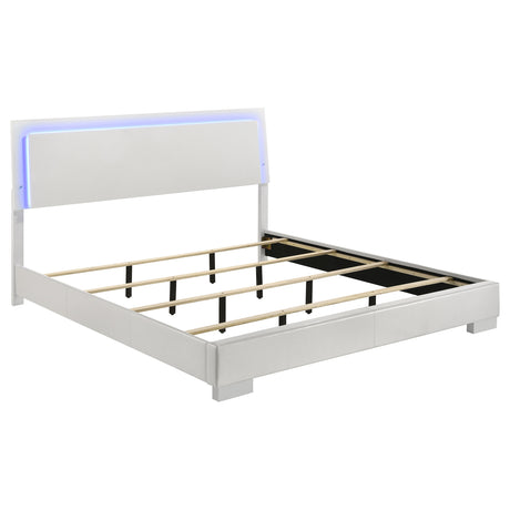 Furniture City Houma - Coaster - Felicity Wood Eastern King LED Panel Bed White High Gloss - 203500KE