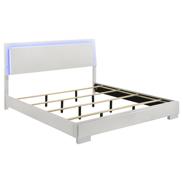 Furniture City Houma - Coaster - Felicity Wood Eastern King LED Panel Bed White High Gloss - 203500KE