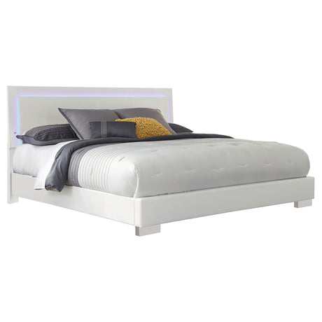 Furniture City Houma - Coaster - Felicity Wood California King LED Panel Bed White High Gloss - 203500KW
