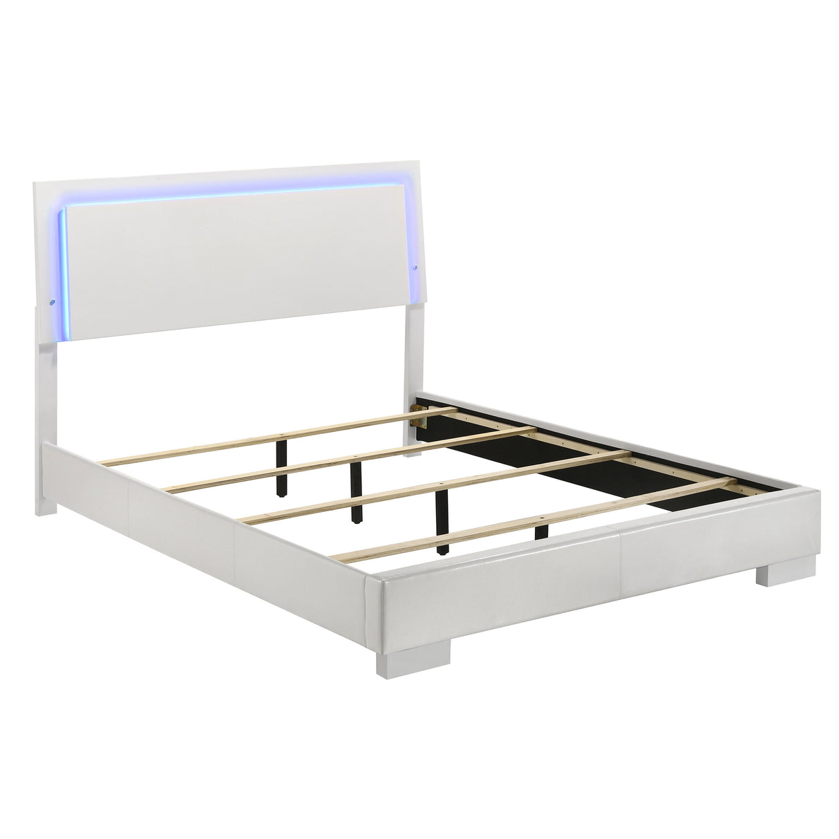 Furniture City Houma - Coaster - Felicity Wood Queen LED Panel Bed White High Gloss - 203500Q