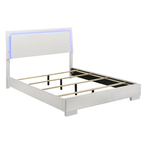 Furniture City Houma - Coaster - Felicity Wood Queen LED Panel Bed White High Gloss - 203500Q