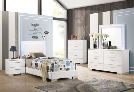 Furniture City Houma - Coaster - Felicity 4-piece Twin Bedroom Set White High Gloss - 203500T-S4L