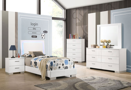 Furniture City Houma - Coaster - Felicity 5-piece Twin Bedroom Set White High Gloss - 203500T-S5
