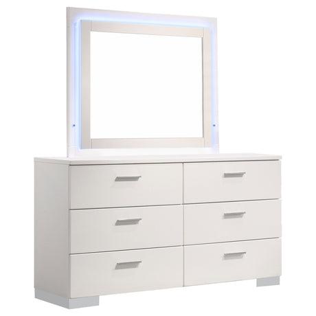 Furniture City Houma - Coaster - Felicity 6-drawer Dresser with LED Mirror White High Gloss - 203503ML