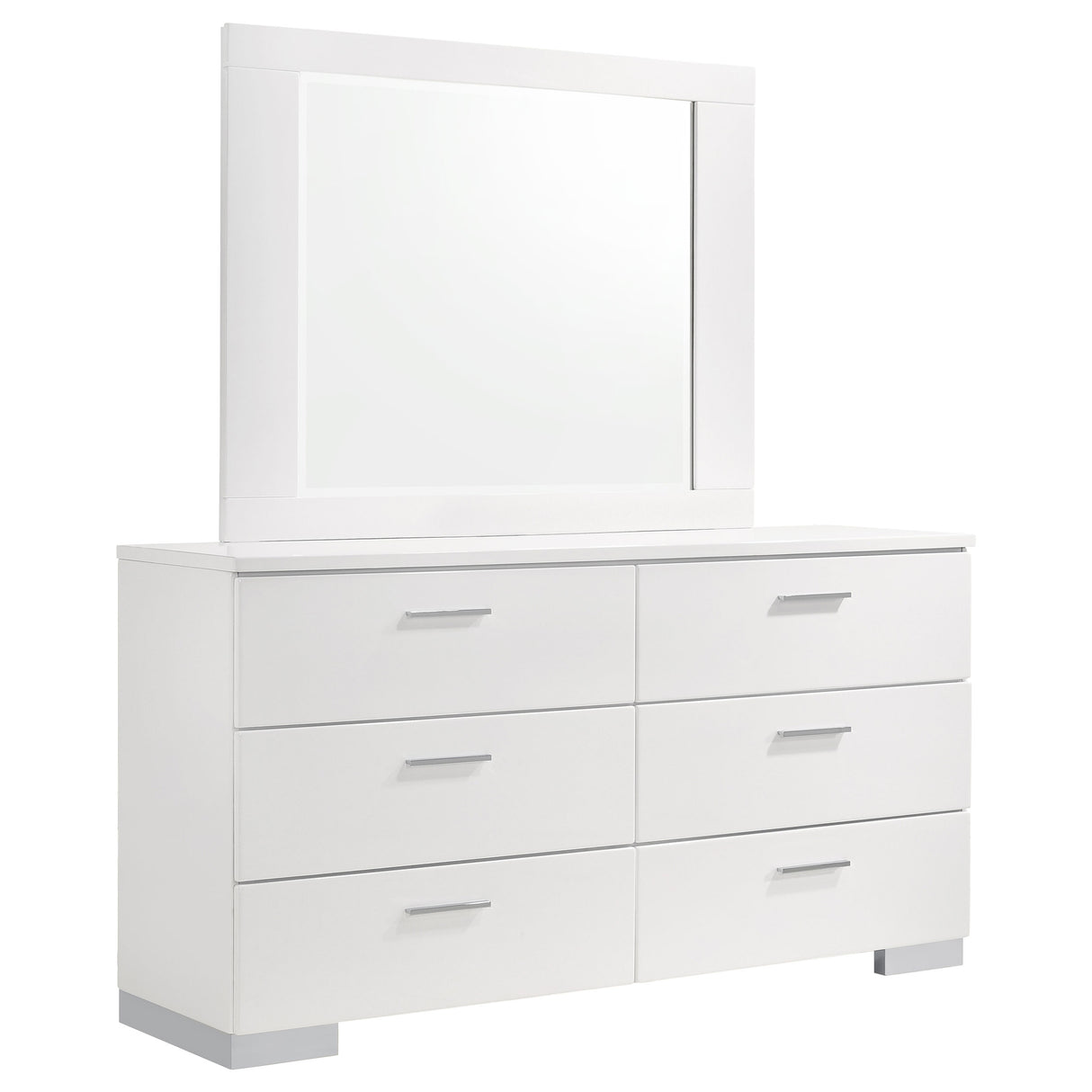 Furniture City Houma - Coaster - Felicity 6-drawer Wood Dresser with Mirror White High Gloss - 203503M