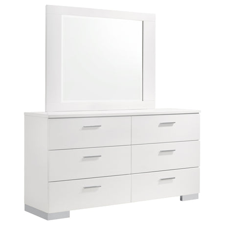 Furniture City Houma - Coaster - Felicity 6-drawer Wood Dresser with Mirror White High Gloss - 203503M