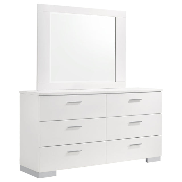 Furniture City Houma - Coaster - Felicity 6-drawer Wood Dresser with Mirror White High Gloss - 203503M