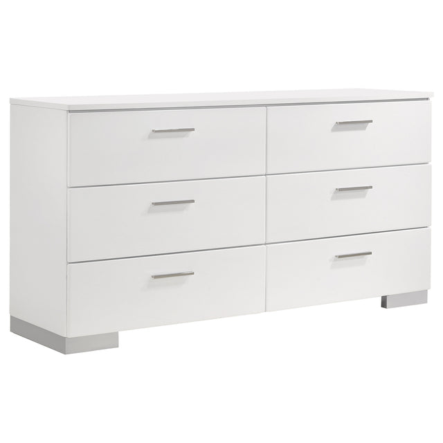 Furniture City Houma - Coaster - Felicity 6-drawer Dresser White High Gloss - 203503