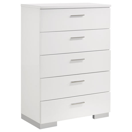 Furniture City Houma - Coaster - Felicity 5-drawer Bedroom Chest White High Gloss - 203505