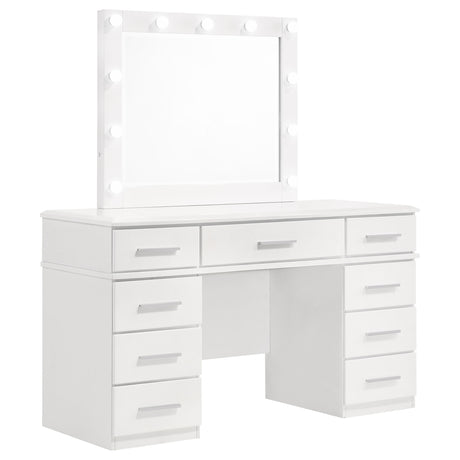 Furniture City Houma - Coaster - Felicity 9-drawer Vanity Table Lighted Mirror Glossy White - 203507