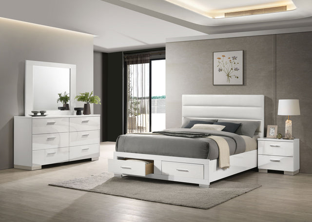 Furniture City Houma - Coaster - Felicity 4-piece Eastern King Platform Bedroom Set White - 203510KE-S4
