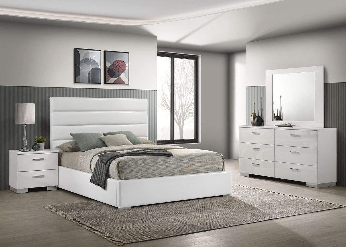 Furniture City Houma - Coaster - Felicity 4-piece Eastern King Bedroom Set White High Gloss - 203511KE-S4