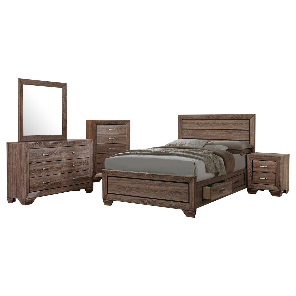 Furniture City Houma - Coaster - Kauffman 5-piece Eastern King Bedroom Set Washed Taupe - 204191KE-S5
