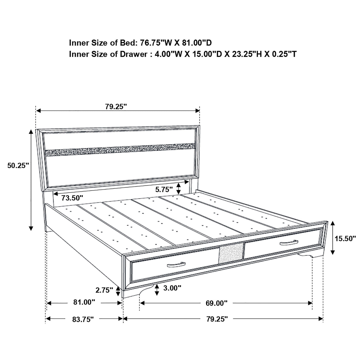 Miranda 51-inch Wood Eastern King Storage Panel Bed White