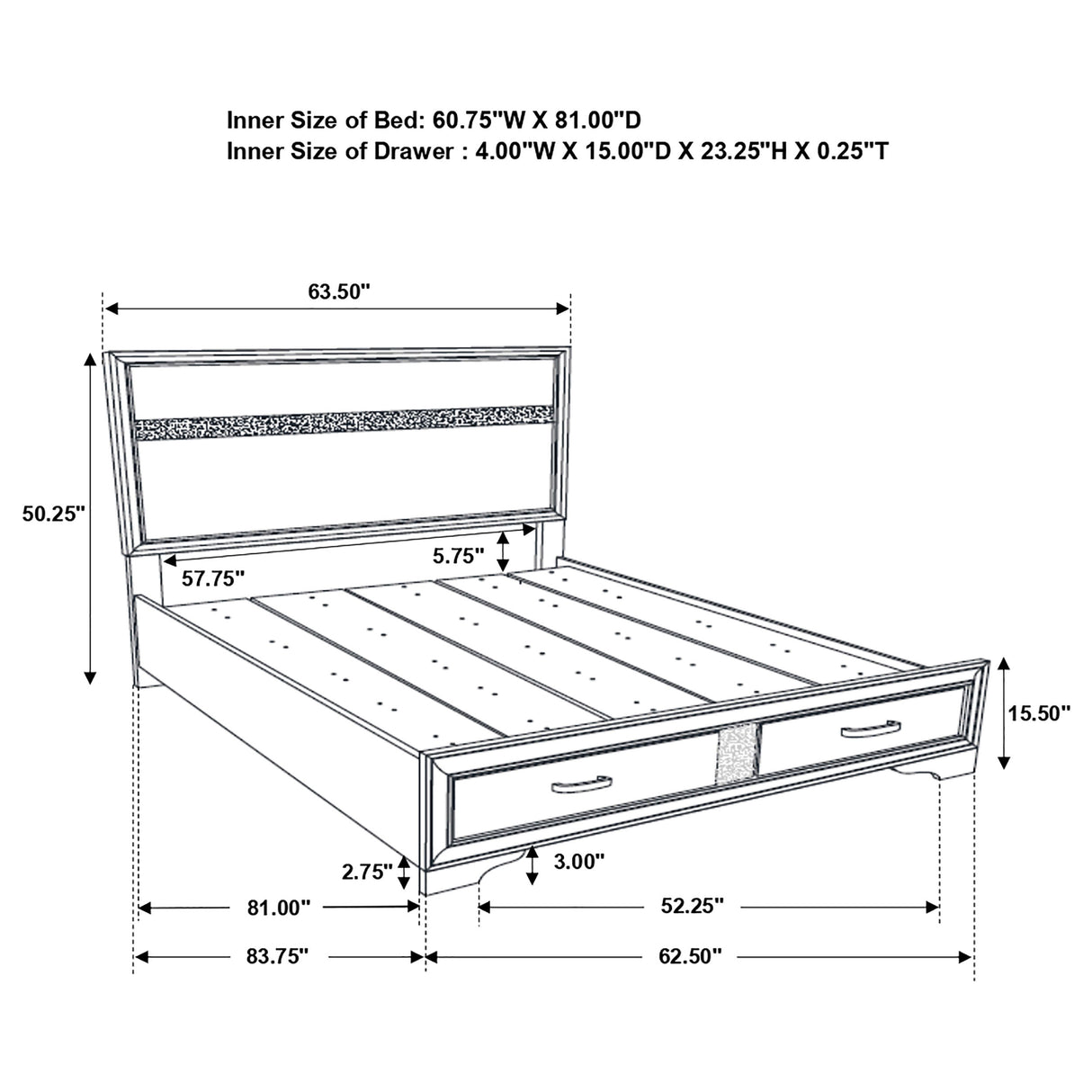 Miranda 51-inch Wood Queen Storage Panel Bed White
