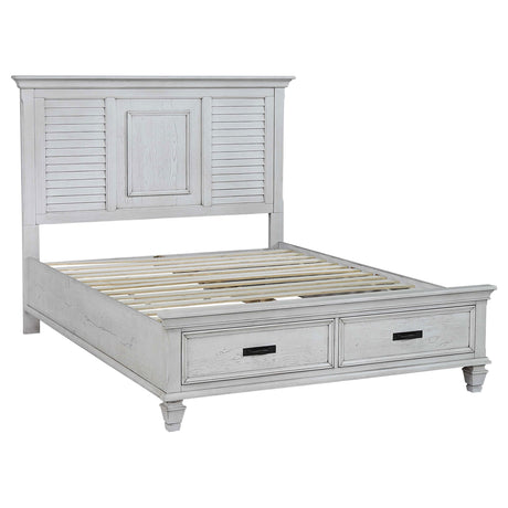 Furniture City Houma - Coaster - Franco Wood Queen Storage Panel Bed Distressed White - 205330Q
