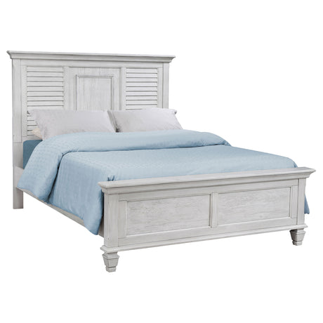 Furniture City Houma - Coaster - Franco Wood Queen Panel Bed Distressed White - 205331Q