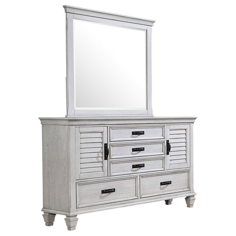 Furniture City Houma - Coaster - Franco 5-drawer Dresser with Mirror Distressed White - 205333M
