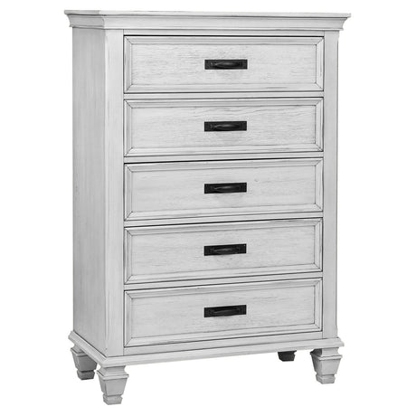 Furniture City Houma - Coaster - Franco 5-drawer Bedroom Chest Distressed White - 205335