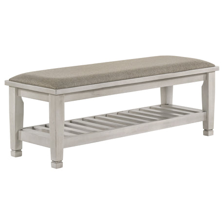 Furniture City Houma - Coaster - Franco Fabric Upholstered Bench with Shelf Distressed White - 205337