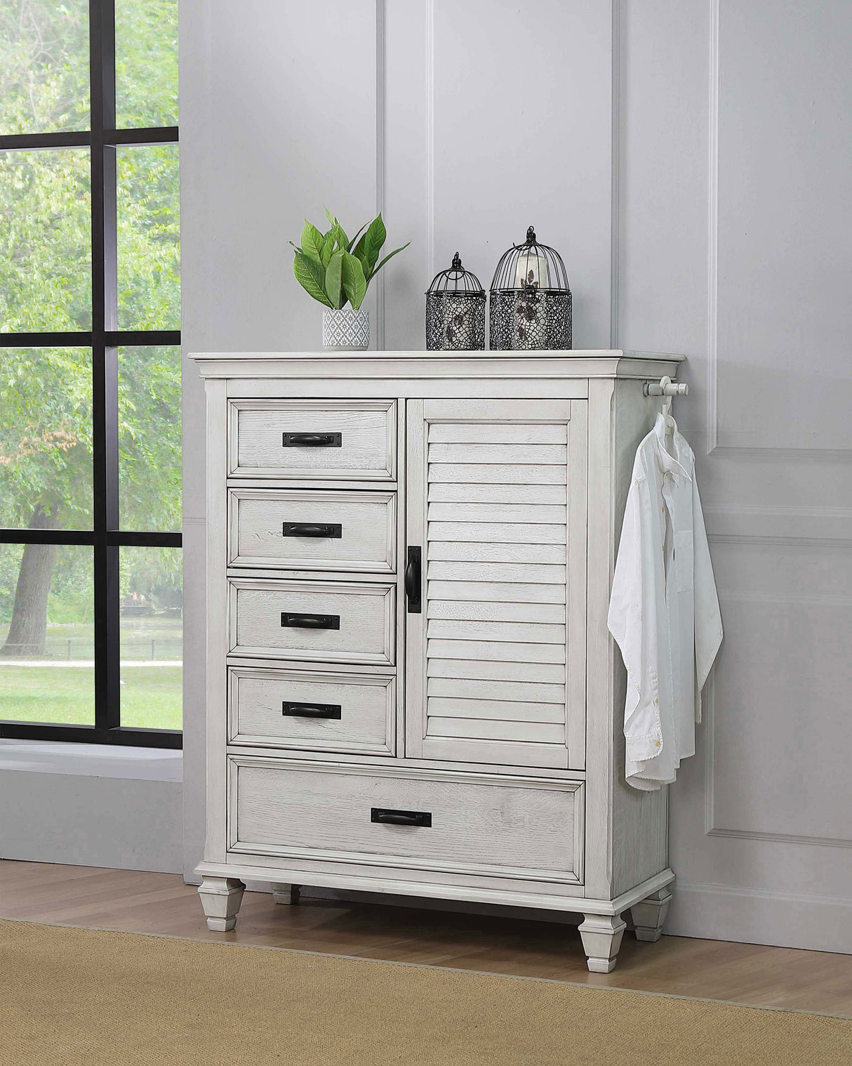 Furniture City Houma - Coaster - Franco 5-drawer Door Chest Distressed White - 205338