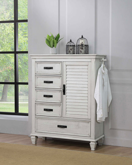 Furniture City Houma - Coaster - Franco 5-drawer Door Chest Distressed White - 205338