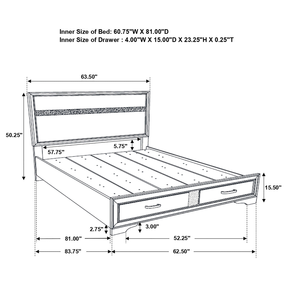 Miranda 51-inch Wood Queen Storage Panel Bed Black