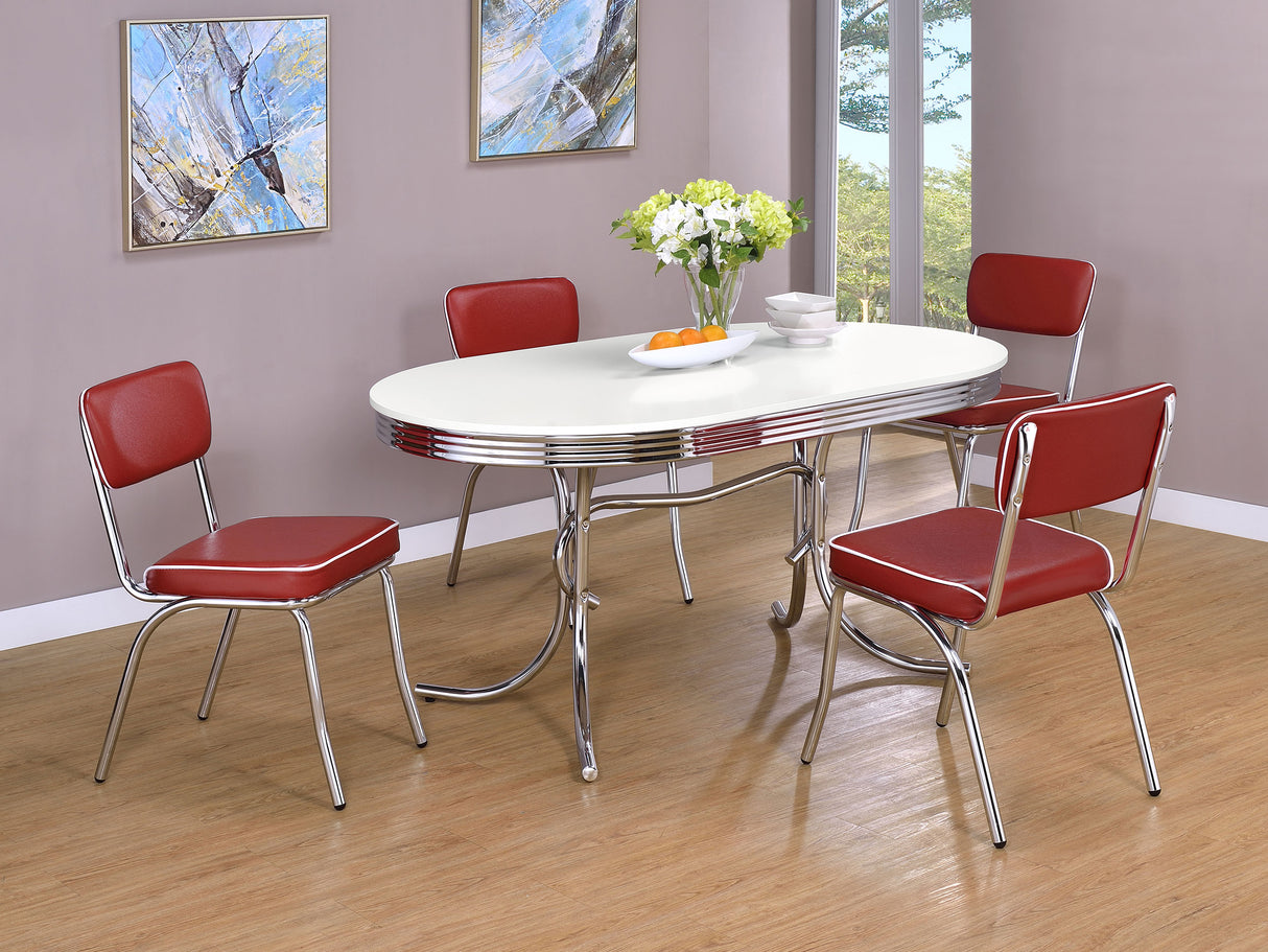 Furniture City Houma - Coaster - Retro 5-piece Oval Dining Table Set White and Red - 2065-S5R