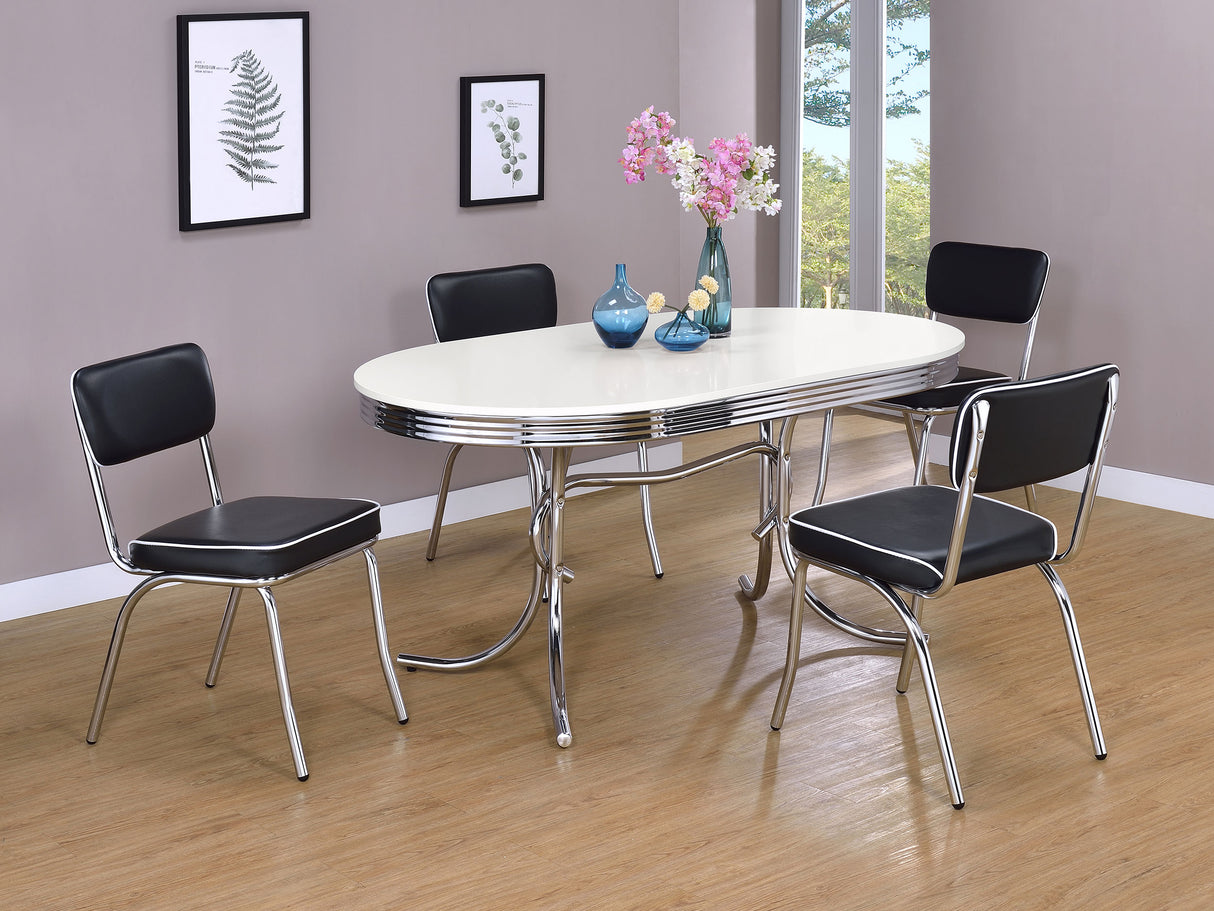 Furniture City Houma - Coaster - Retro 5-piece Oval Dining Table Set White and Black - 2065-S5