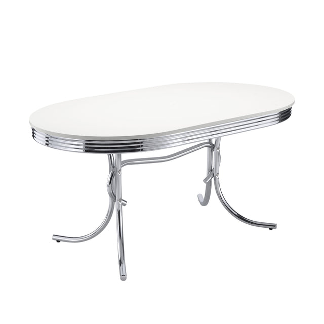 Furniture City Houma - Coaster - Retro Oval 60-inch Wood Top Dining Table White and Chrome - 2065