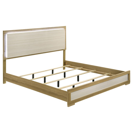 Furniture City Houma - Coaster - Hyland Eastern King Panel Bed LED Headboard Natural - 215651KE