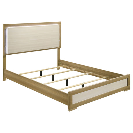 Furniture City Houma - Coaster - Hyland Wood Queen LED Panel Bed Natural and White - 215651Q