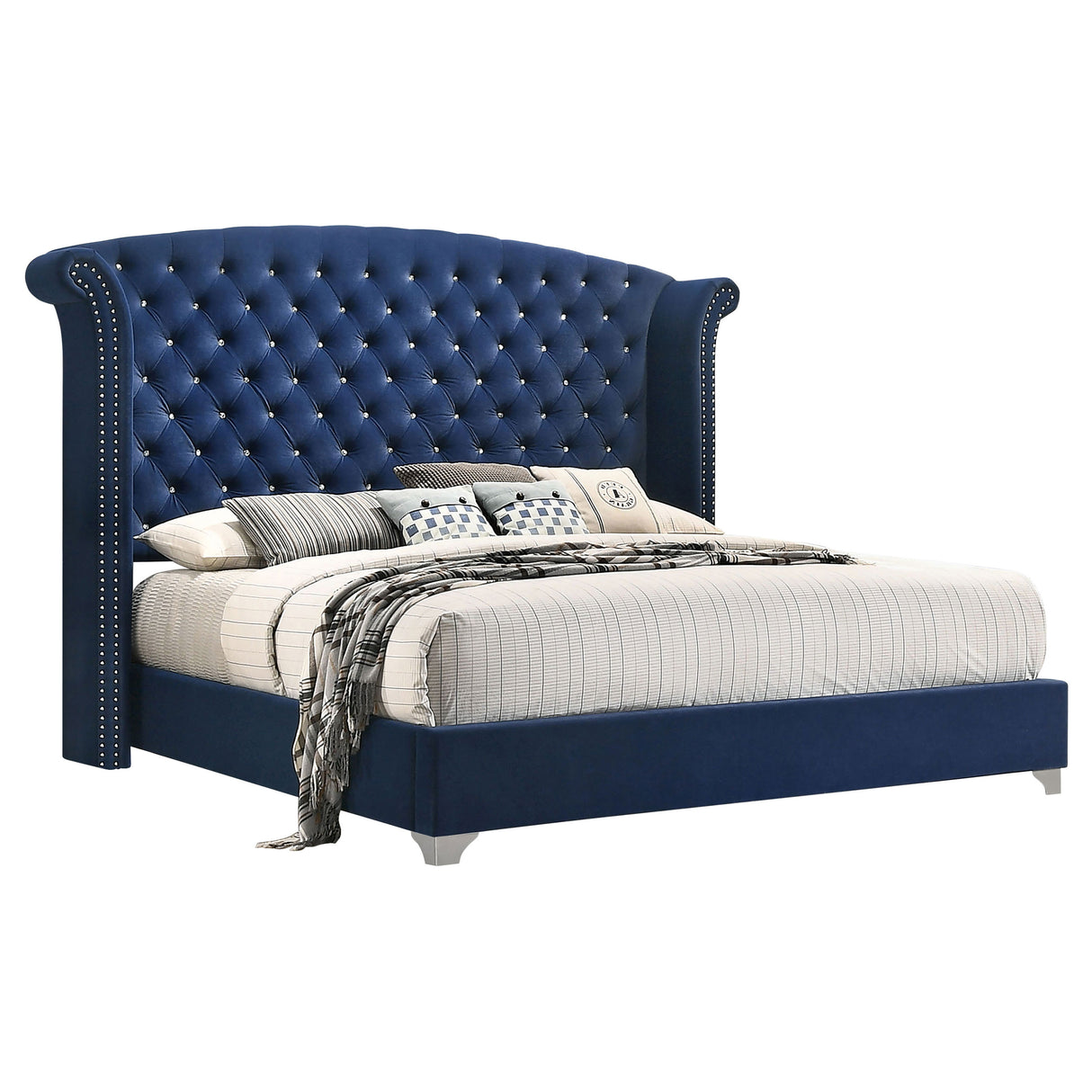 Furniture City Houma - Coaster - Melody Upholstered Eastern King Wingback Bed Pacific Blue - 223371KE