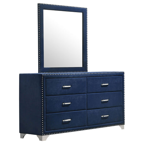 Furniture City Houma - Coaster - Melody 6-drawer Upholstered Dresser with Mirror Pacific Blue - 223373M
