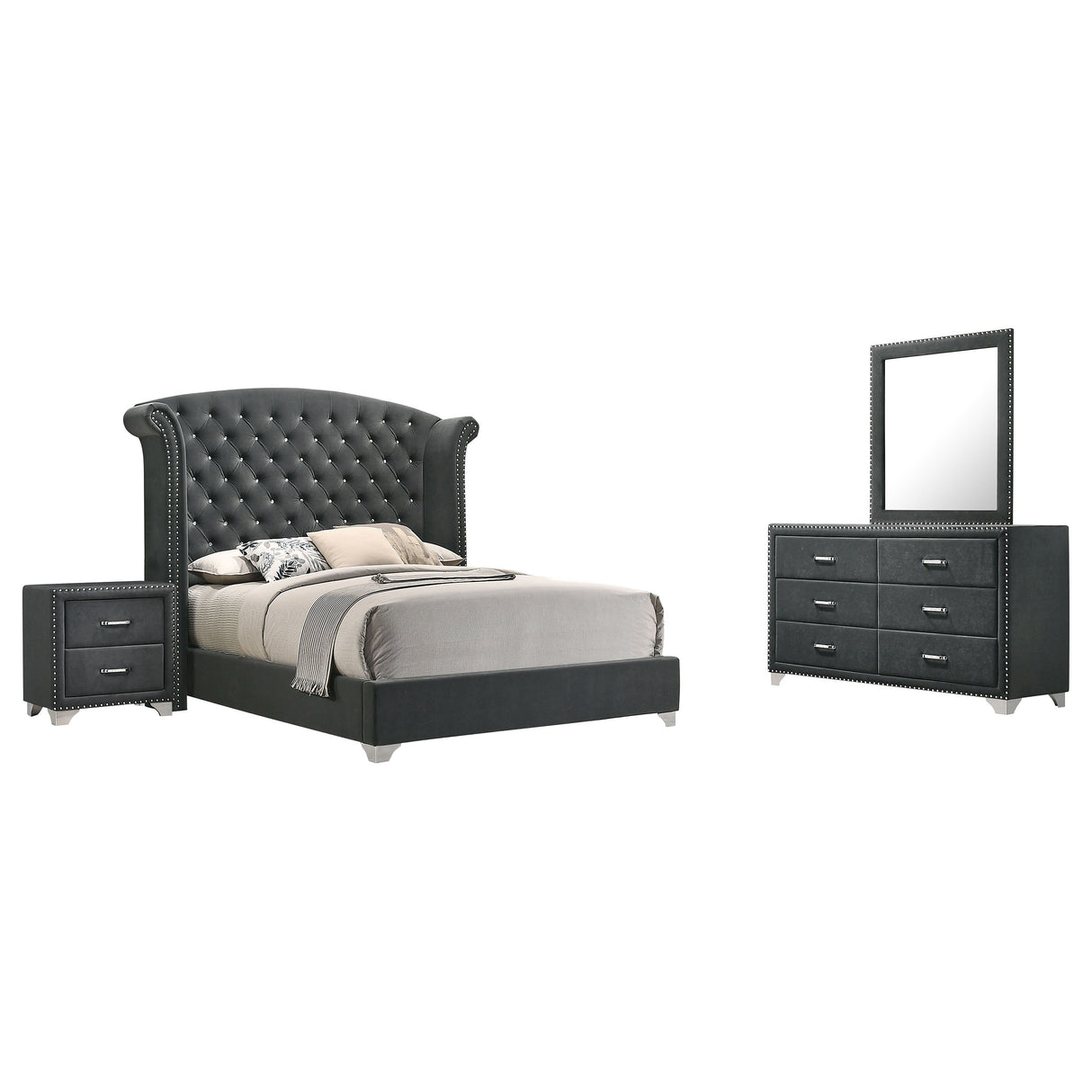 Furniture City Houma - Coaster - Melody 4-piece California King Bedroom Set Grey - 223381KW-S4